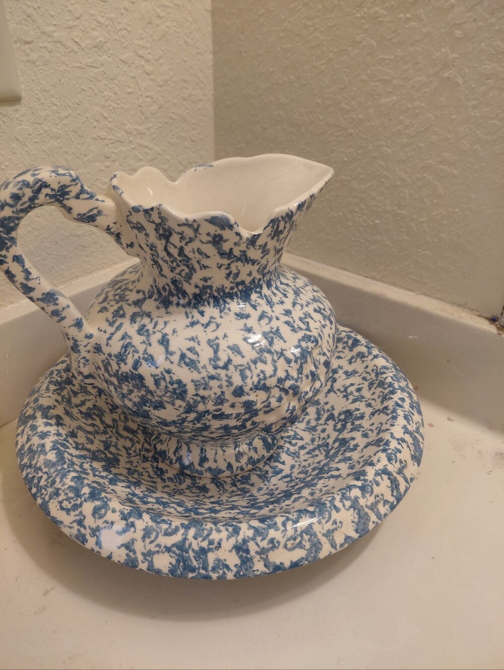 Blue Speckle Ceramic Pitcher and Bowl Set -